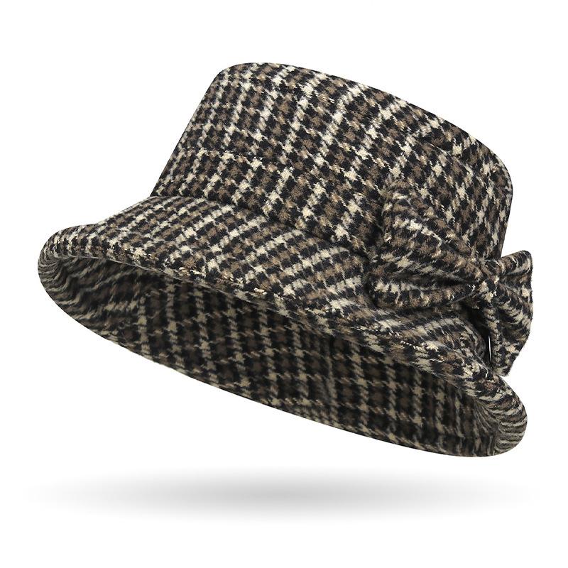 

Осень Зима Квадратный узор Ретро шляпа Шапка для среднего и пожилого возраста Шапка-ведро для мамы Уличная шляпа рыбака Small Plaid