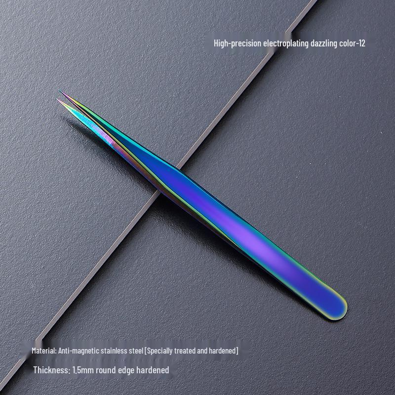 Black Anti-Static Stainless Steel Curved Tip Tweezers Set for Nail Art, Journaling, and Repairs