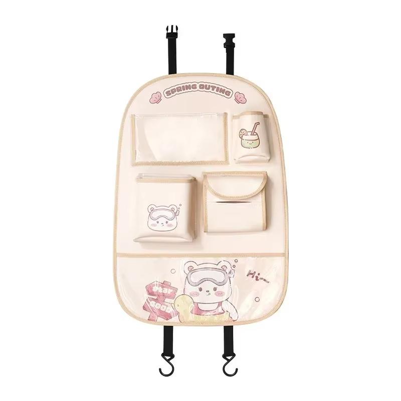Car Seat Back Organizer Adjustable Kick-Proof PU Leather Storage Bag Hanging Storage Box Ideal for Keeping Car Seats Clean