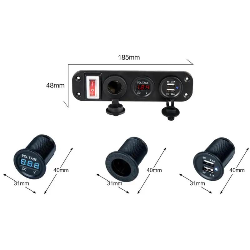 Car Usb Socket Panel With Dual Usb Charger Voltmeter And Power Outlet Waterproof For Vehicle Marine Rv Digital Devices