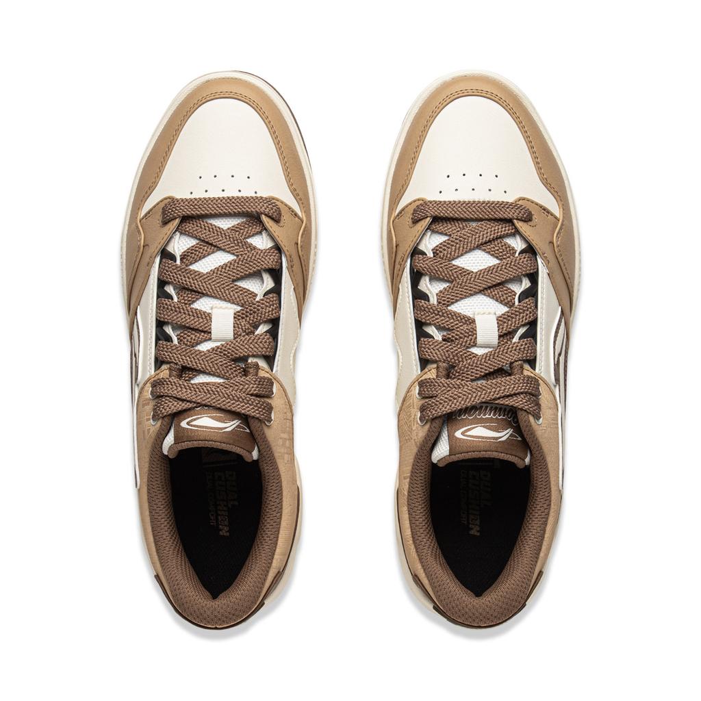 Li Ning Common 80s Slip Resistant Abrasion Resistant Low top Skateboard Shoes Men's White Brown AGCV269-3