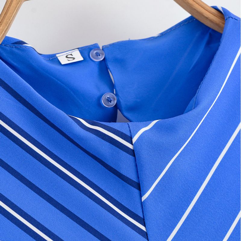 Kaslead New Women clothes Western Style Half-high Collar Stripe Long Dress 87007204