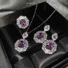 Luxury Women Jewelry Set with Blue Topaz Ring Citrine Earrings Pink Diamond Necklace European American Style