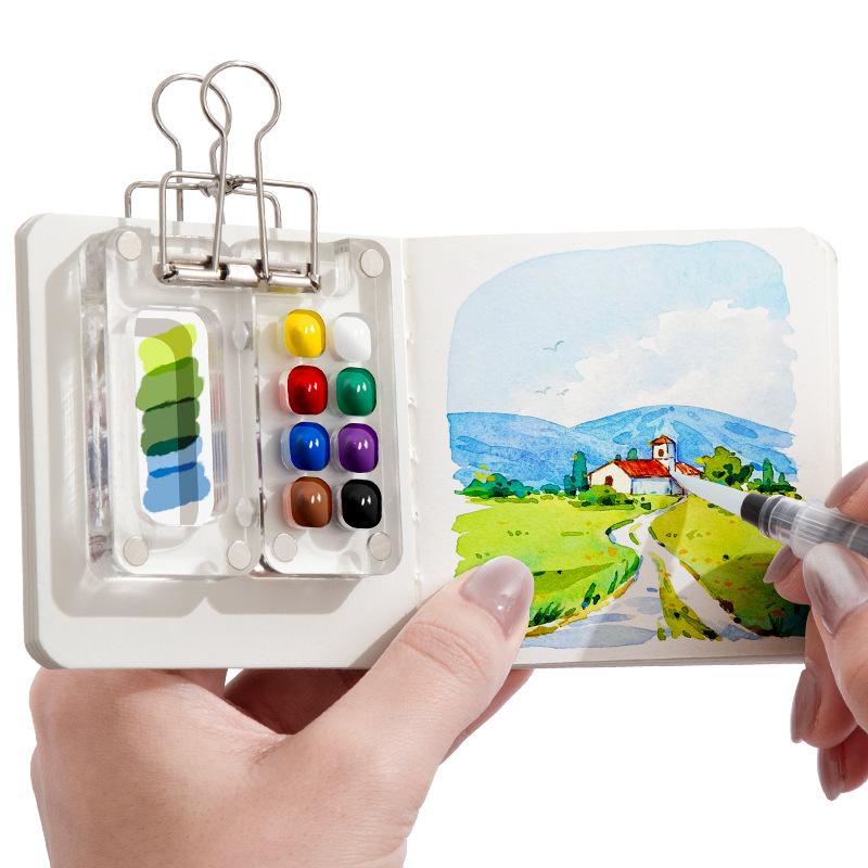 Mini Pocket Watercolor Palette 8/15 Compartment Portable Artist Paint Tray With Clip For Outdoor Sketch Painting