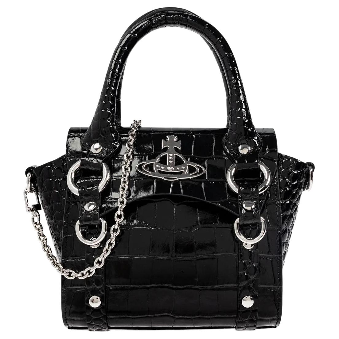 Vivienne Westwood Klassiek Saturnus Logo Magnetische Sluiting Leren Tote Bag Mini Dames handtassen Zwart 48030002WL0099N401 Basic Set (Bag+Dust Bag)