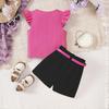 8-12Y Children's Clothing New Girls Spring and Summer Short-sleeved Knitted Top Kids Shorts Suit