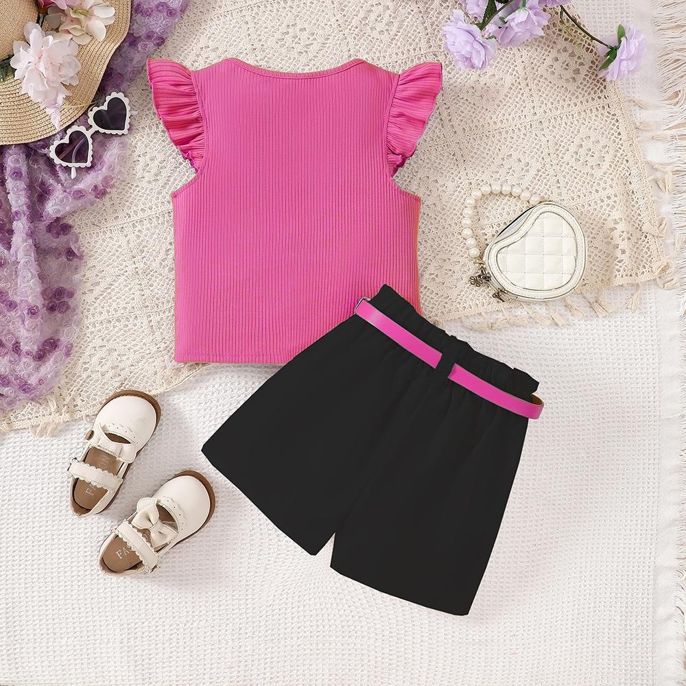 8-12Y Children's Clothing New Girls Spring and Summer Short-sleeved Knitted Top Kids Shorts Suit