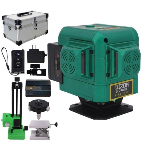 

SOZOKI 3x360 Full-Line Electronic Leveling Green Laser Level SLQ-AR3GE (Standard Set) with Brightness Adjustment, Remote Control, }1mm/10m High-Preci