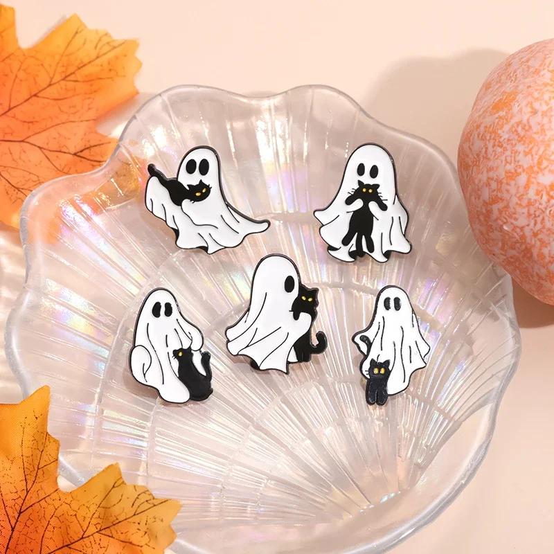 Halloween Punk Ghost Collected Enamel Pin Custom Spooky Boo With Black Cat Brooches Clothes Lapel Badge Jewelry Gift for Friends