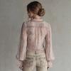 V-Neck Lace Knotted Twist Two-Piece Long Sleeve Top Women Streetwear Chic With Geometric Print High Stretch Ammonia Blend