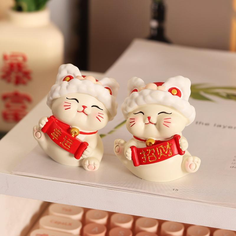 Xian Lion Money-Bringing Cat Small Decorative Piece Cute Creative Home Office Desk Vehicle Decoration Set