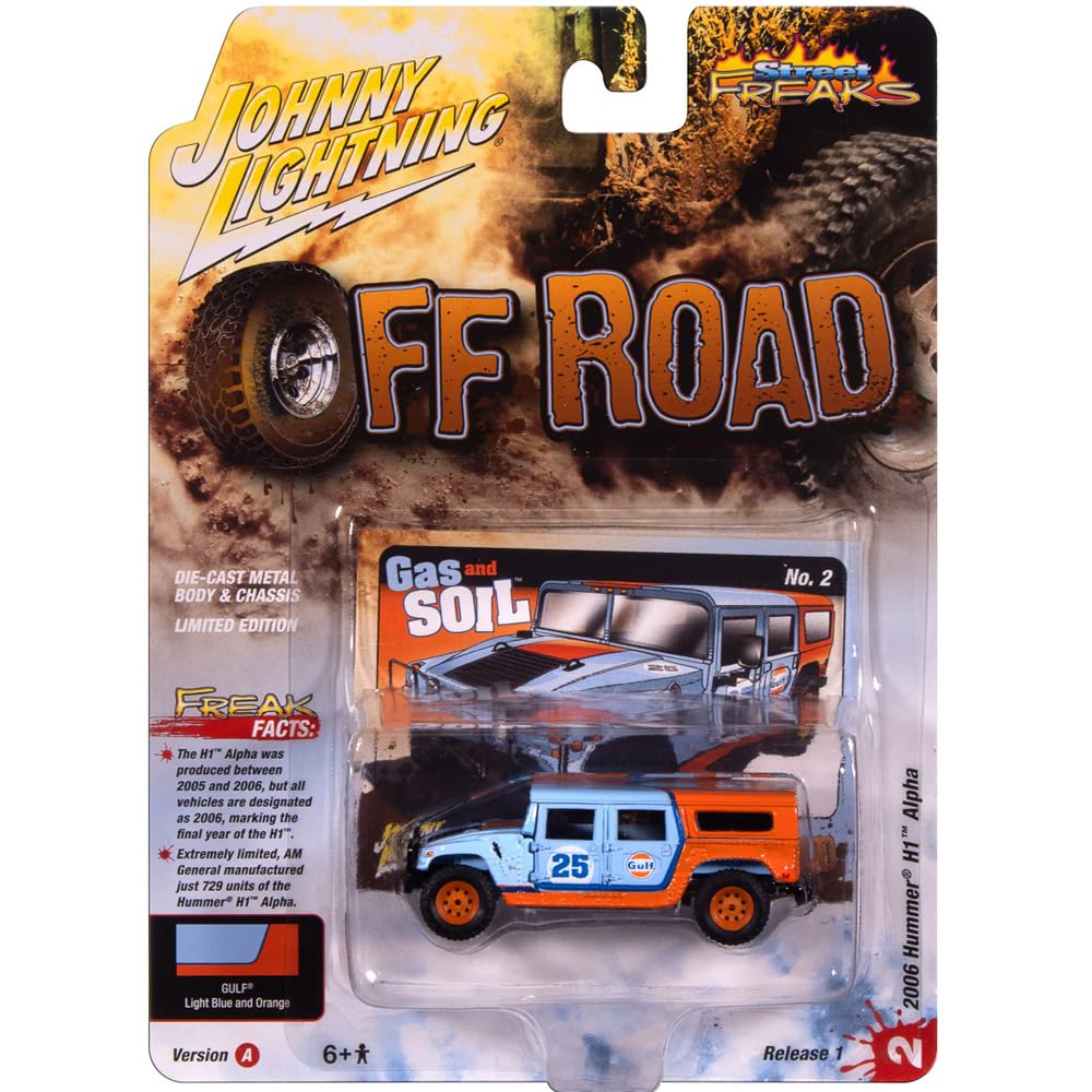 Johnny Lightning 1/64 STREET FREAKS 2006 HUMMER H1 - GULF (ОРАНЖЕВЫЙ/СВЕТЛО-СИНИЙ) 2006 JLSP415A синий