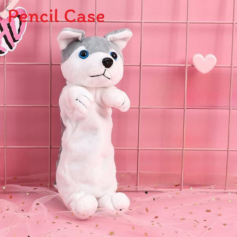 Dog Plush Pencil Case For Kids Large Capacity Creative Cartoon Animal Organizer Gift For Students