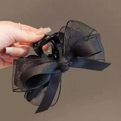 Eleganter schwarzer Netzschleifen-Haarclip für voluminöses Haar