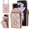 Fashion Leather Phone Case For Samsung Galaxy Z Flip 5 4 Z Flip 3 5G With Long Lanyard Crossbody Bag Wallet Holder Protect Cover