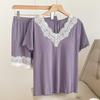 Girly Summer Pajama Set: Two-Piece Lace Home Wear, Short Sleeves & Pants, Chest Pads, Casual & Outdoor Wear