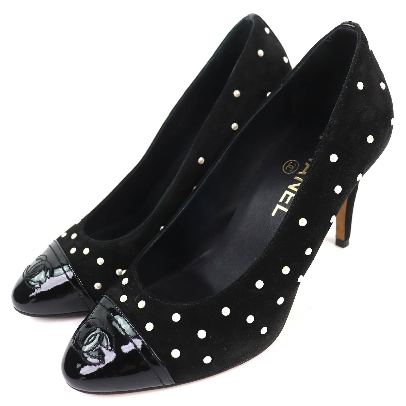 

Great CHANEL pumps COCO Mark Faux Pearl Patent Leather Suede black 36 G33423 Used