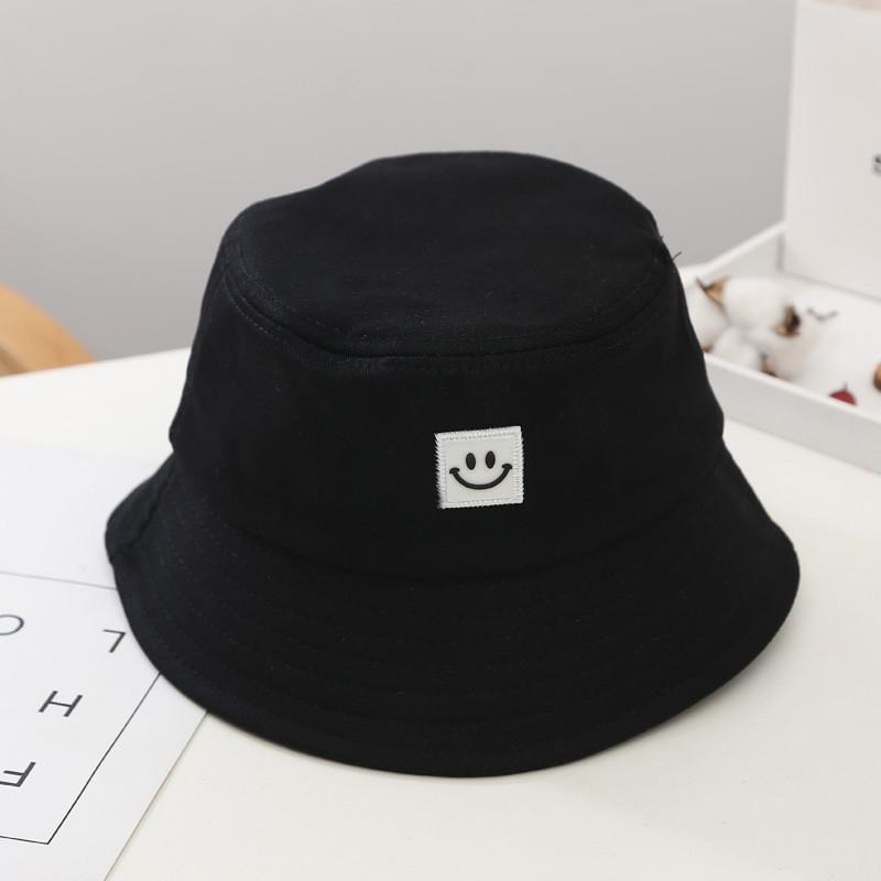 Kids Cotton Sun Hat With Smiling Face Embroidery Design For Summer Outdoor Sun Protection
