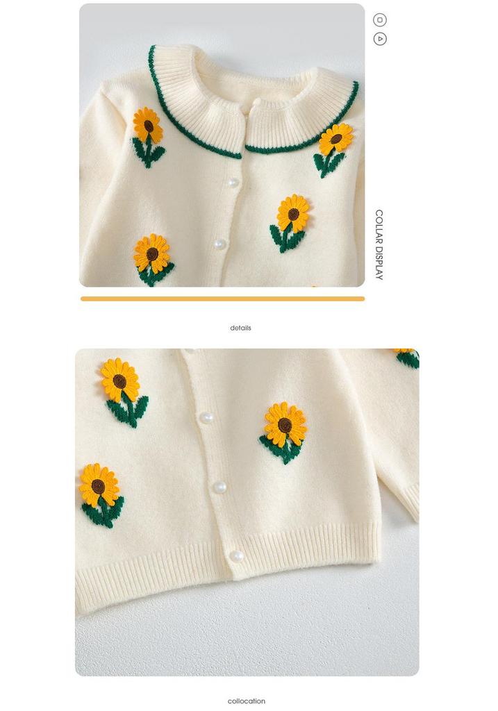 Korean Style Baby Girls' Knit Cardigan - Spring/Autumn Round Neck Sweater for Toddlers (Ages 1-4)
