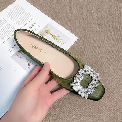 Mocassins Élégants pour Femmes Chaussures Plates à Boucle Carrée en Strass Chaussures de Ballet pour Femmes à Enfiler Décolleté Peu Profond Chaussures de Mariage Élégantes pour Femmes Mocassins