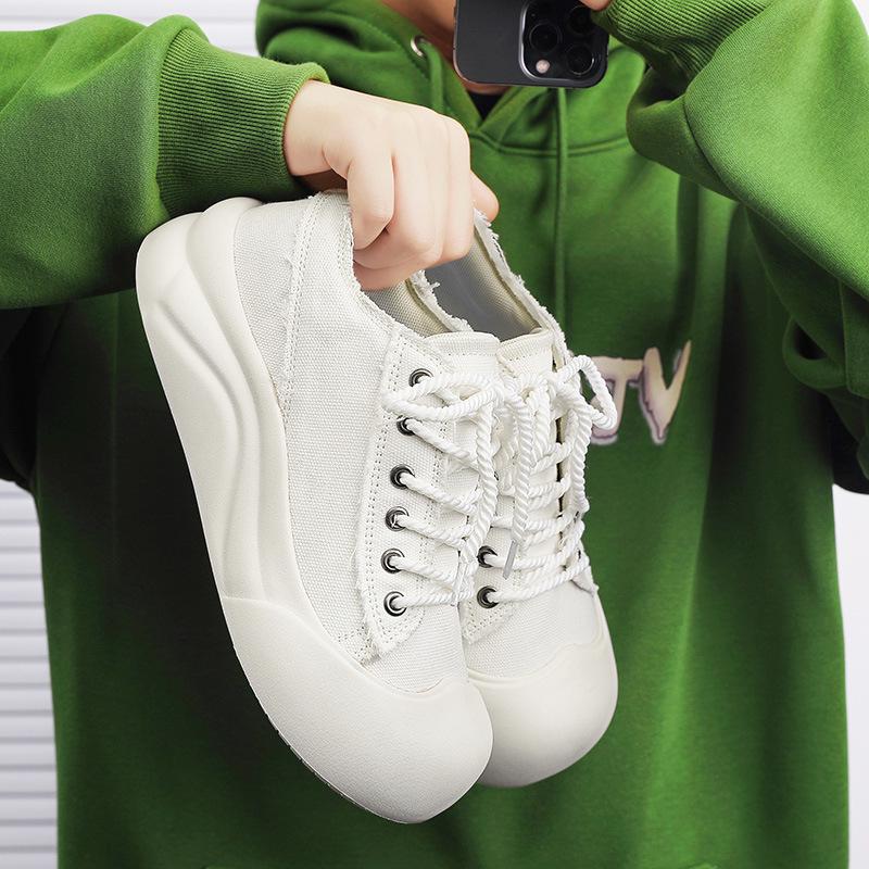 

Нишевый дизайн Большие парусиновые туфли с толстой подошвой: Универсальная, модная обувь для скейтбординга и повседневная обувь в корейском стиле на осень 37 белый