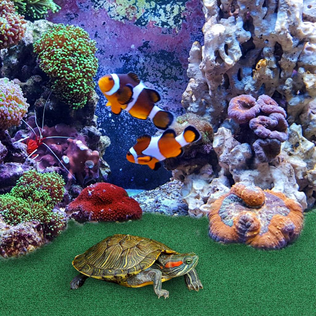 Synthetic Grass Mat Turtle Basking Ramp Aquarium Reptile Resting Platform Realistic Garden Turf Mat for Fish Tanks and