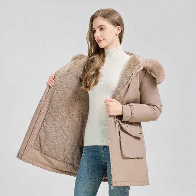 

Women s Fur Linna Parker Hooded Medium-length Coat M