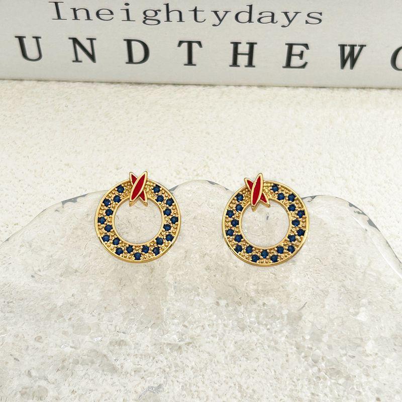 Geometric Round Micro-Inlaid Zircon Hollow Simple Stud Earrings Female золотой