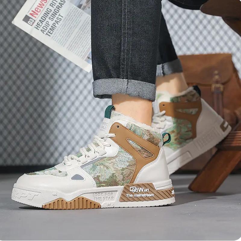 Fashion Mixed Color Lace-up Men's Shoes Comfortable Plus Velvet Warm Sneakers Lightweight Cold-proof Outdoor Male Casual Shoes