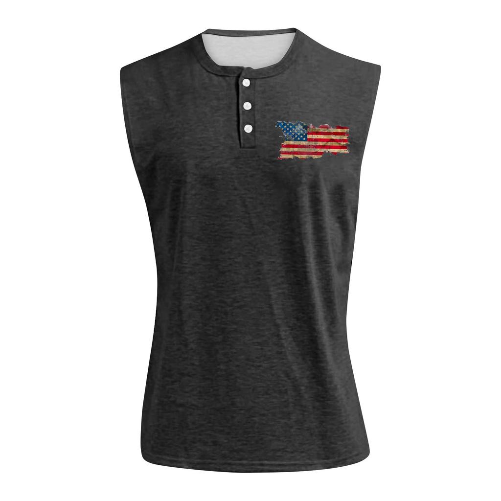 Men's Summer Independence Day Printed Sports Button Pocket Sleeveless Vest