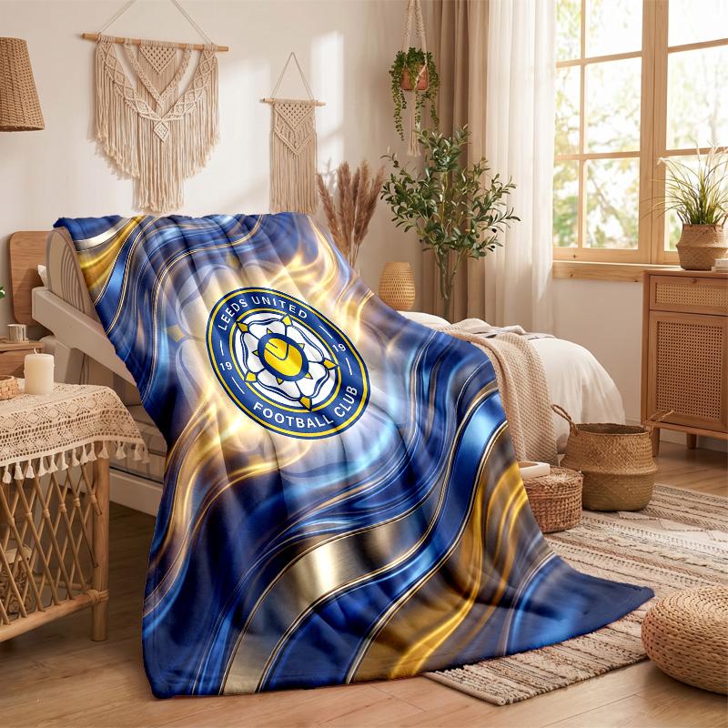 Leeds United Fotballtrykk Flanellteppe Mykt Varmt Sofa Seng Kastepledd For Hjemmekontor Soverom