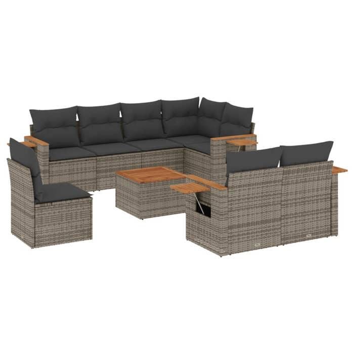 VidaXL Garden Lounge Set with Cushions 9 Pcs, Patio Sofas, Patio Furniture Set, Outdoor Furniture, Grey 3227012