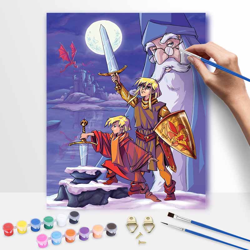 Disney digital oil painting art painting kit manual diy painting for home decorations fantasy wizard sword castle design 20x30cm