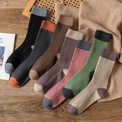 Calcetines de tubo medio de color liso para mujer, estilo universitario, con contraste: perfectos para primavera y otoño.
