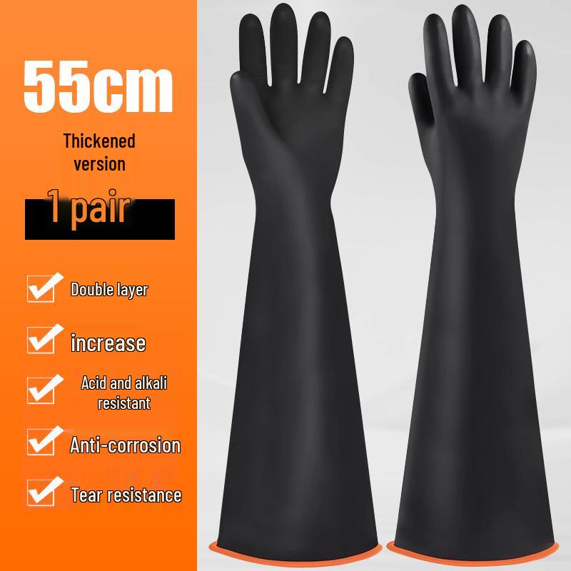 Chemical-Resistant Industrial Rubber Gloves: Acid & Alkali Protection, Anti-Corrosion, Oil-Resistant, Long & Thick Design for Laboratory Use.
