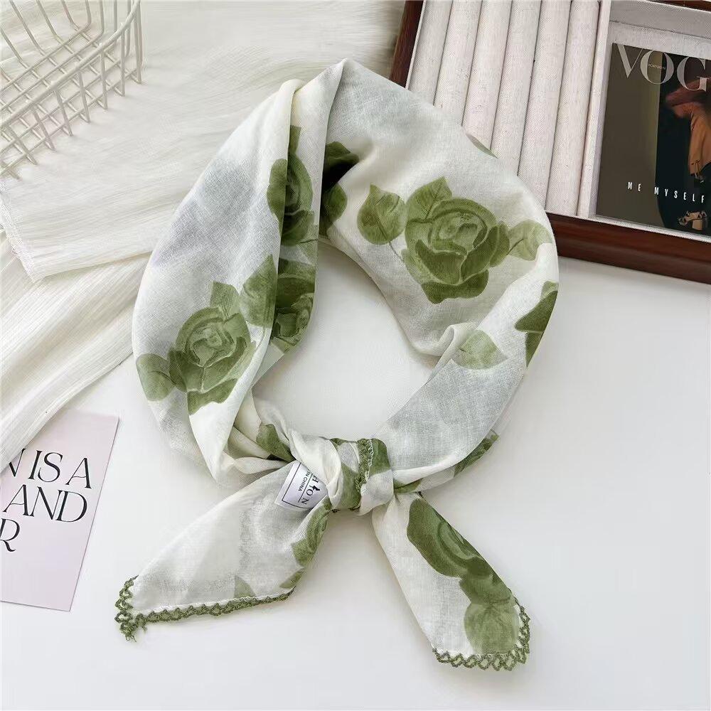 Carré en Coton Petit Carré Foulard Rétro Littéraire Petit Foulard en Soie Foulard Décoratif Petit et Frais pour Femme Cache-cou Rouge Foulard Mode Impression
