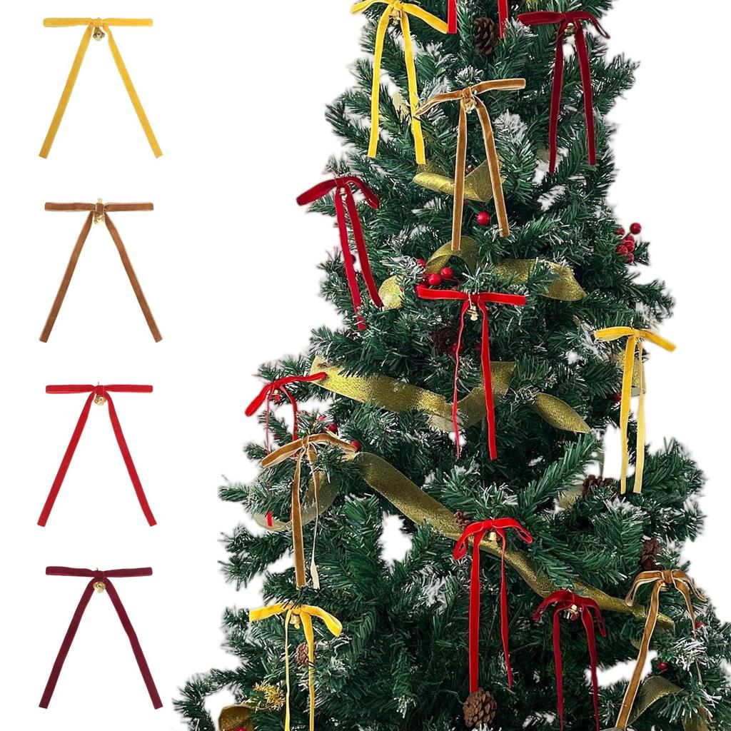 Velvet Bow With Bell Christmas Party Decoration,christmas Decorations, Velvet Ties For Christmas Tree –12pcs