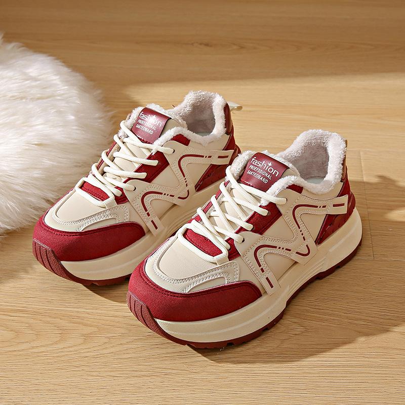 Internet celebrities thick-soled heightening casual shoes women's 2025 winter new velvet versatile sports shoes popular warm running shoes