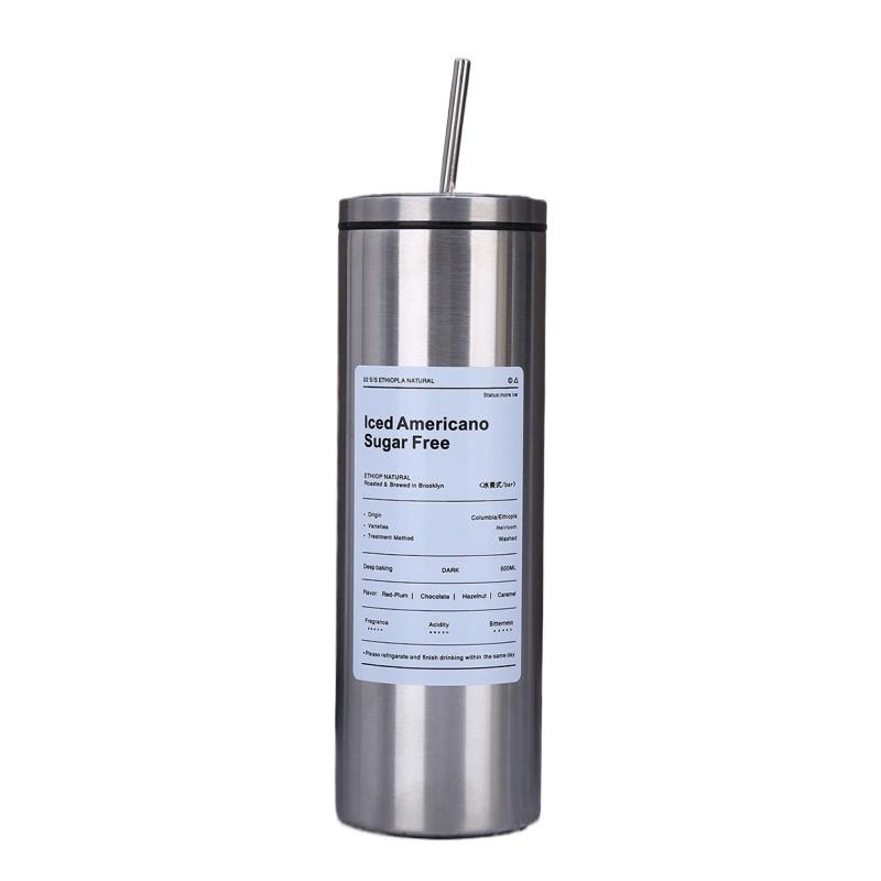 

Creative Fashionable Coffee Cup Office Practical Stainless Steel Thermal Insulation and Cold Insulation Straw Water Cup 600ML