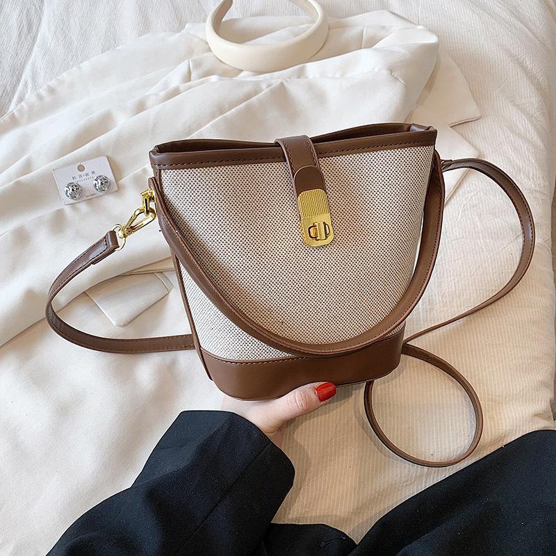 Retro Casual Contrasting Color Portable Small Bag Women's 2025 Spring and Summer Niche Bucket Bag Premium Texture Versatile Shoulder Bag