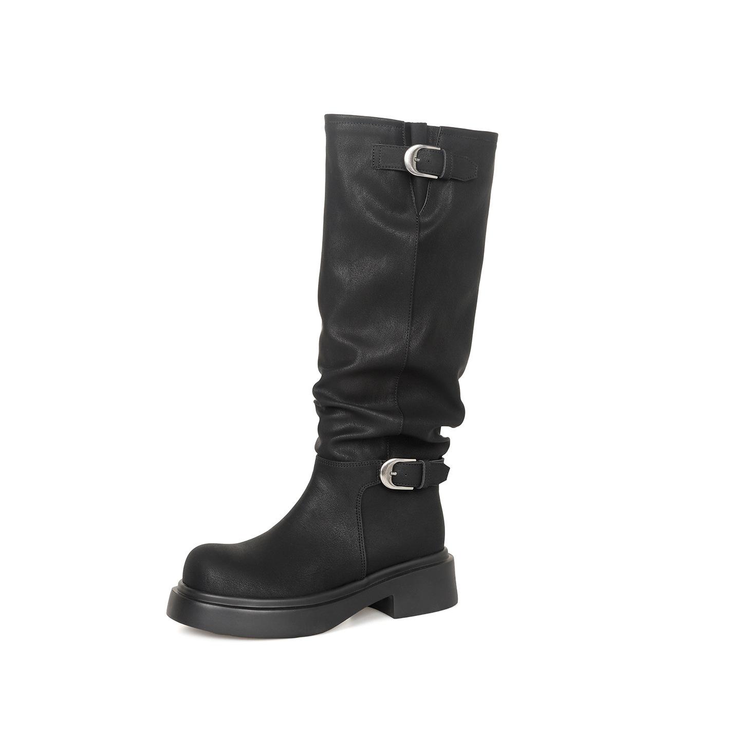 

Ghosn brown boots long boots women s 2025 new wasteland wind but knee round head thick sole thick heel tall knight boots 40