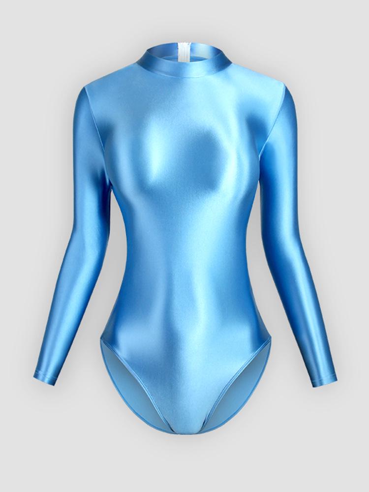 Solid Color High-Cut Rhythmic Gymnastics Leotard Ballet Dancewear - Women's Silky Luster One-Piece Swimsuit Base T-Shirt