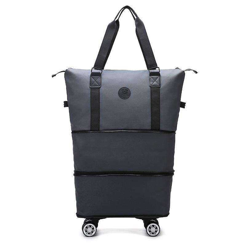 Large Capacity Double-layer Expansion Hand-held Travel Bag with Wheels, Wet and Dry Separation Storage, Luggage Bag Can Be Put On the Tie Rod.