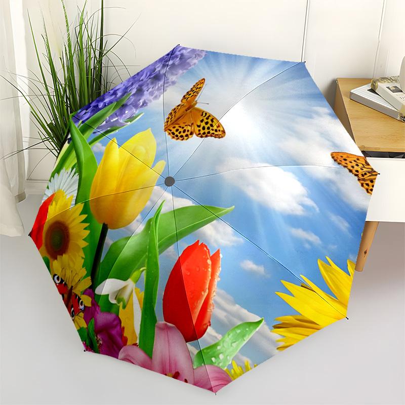

1pc Floral Spring Automatic Opening/Closing Umbrella with Operation & Windproof Canopy - Folding Design, Holiday Gift yy260225155