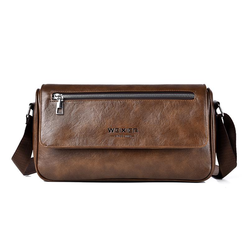 

WEIXIER Чоловіча сумка-месенджер Шкіряна сумка через плече Водонепроникна повсякденна сумка Портфель Сумка-портфель для роботи в подорожах коричневий