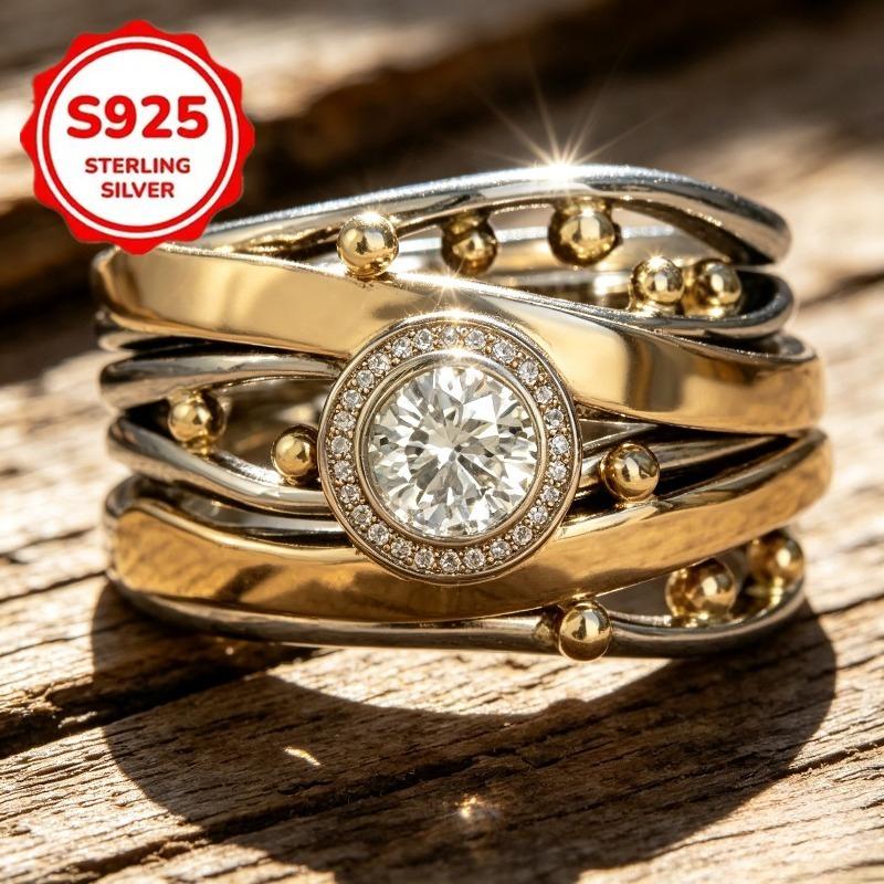 1Piece 925Pure Silver Luxurious Wide Band