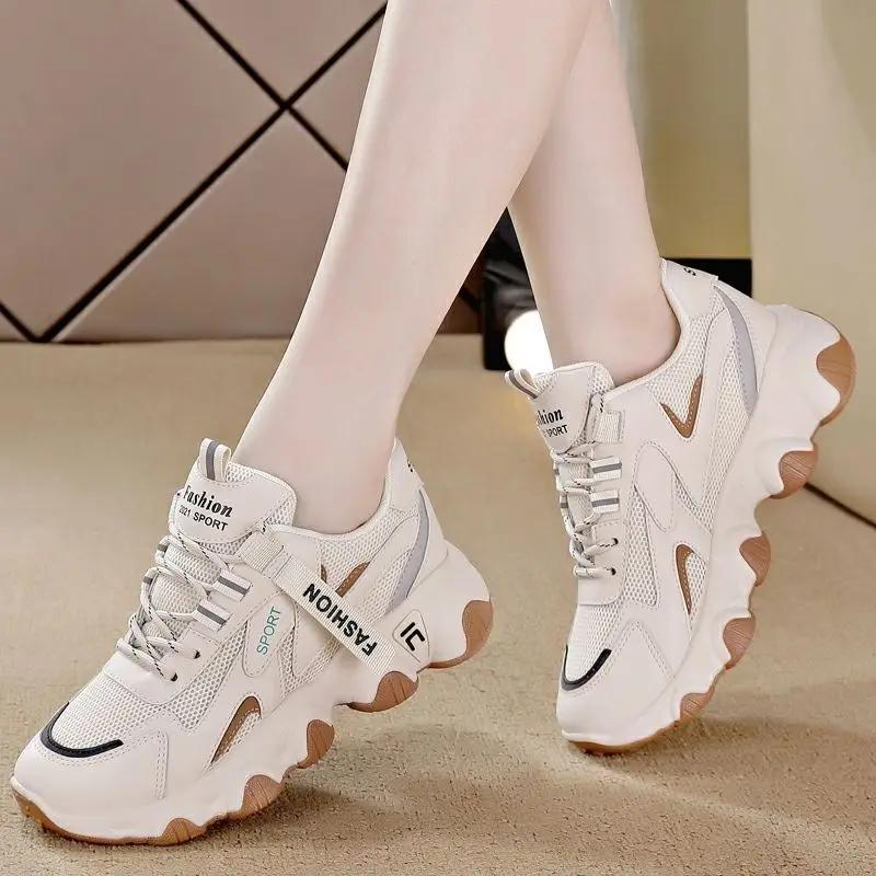 Zapatillas Mujer2025 New Fashionable Mesh Flat Sports Shoes Leather Shoes Breathable Casual Sports Shoes Women's Flat Shoes