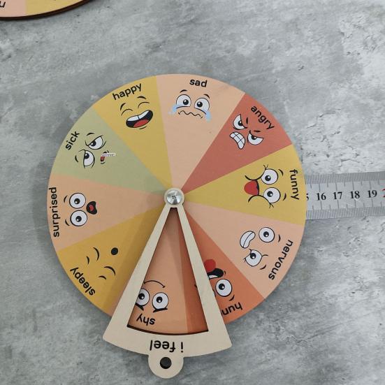 Wooden Feelings Wheel Emotion Regulation Kids Toy Social Emotional Learning Spinner Desktop Decoration Toddlers