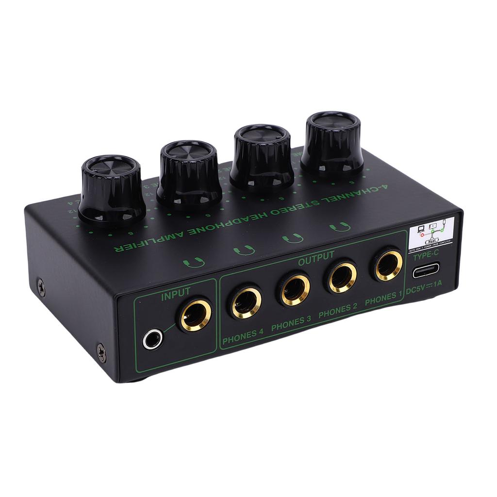4 Channel Headphone Amplifier USB Power Supply Port Knob Volume Adjustment Stereo Headphone Amplifier