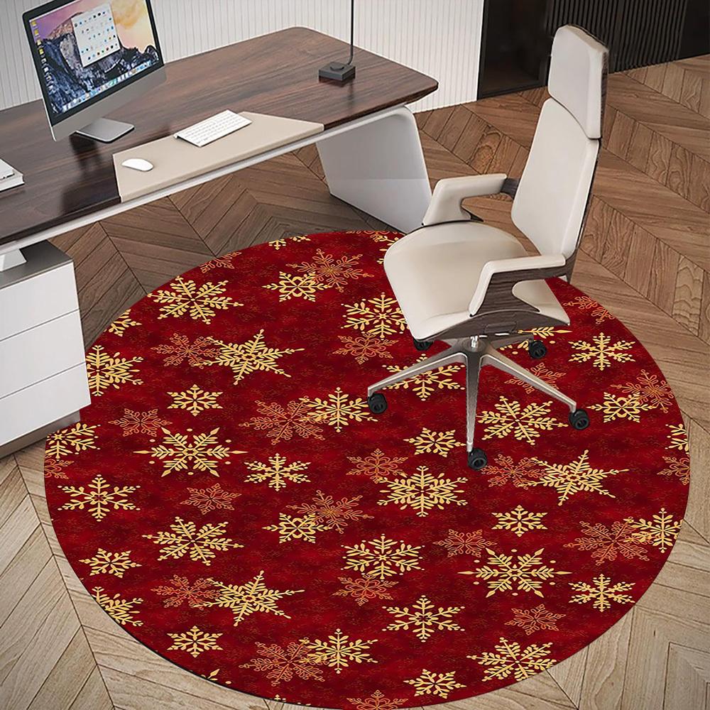1pc snowflake red Round Chair mat Area Rug - Non-Slip, Floor Mat for Office, Bedroom, home decor Christmas Gift-1002365